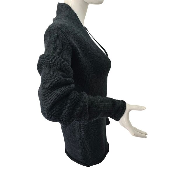 Loyandford Heavy Wool Sweater Hunter Green Tight Knit Deep V Neck Women M - Picture 3 of 10